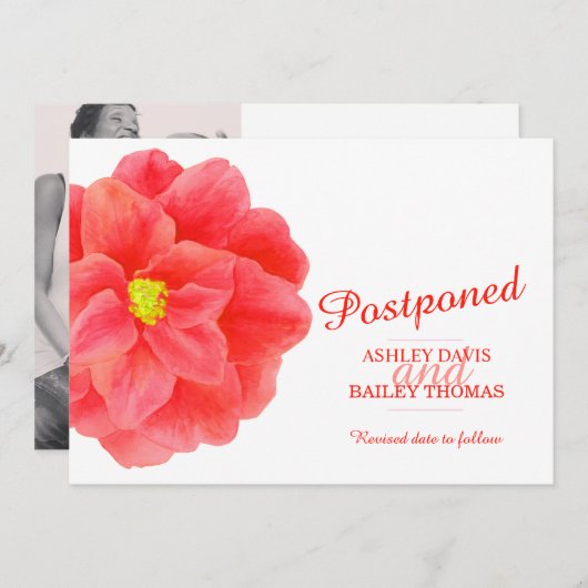 Uitgestelde rode camelia huwelijksannulering aankondiging (Voorkant / Achterkant)