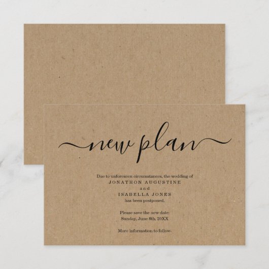 Uitgestelde trouwdatum op Kraft achtergrond Kaart (Voorkant / Achterkant)