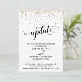 Uitgestelde Wedding Gold Confetti & Hearts Update Kaart (Staand voorkant)