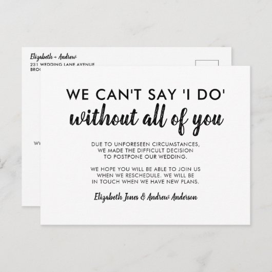 Uitgestelde wijziging van datum kan niet zeggen da aankondigingskaart (Voorkant / Achterkant)