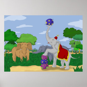 Uitgeworpen Circus Elephant Cartoon Poster Afdrukk