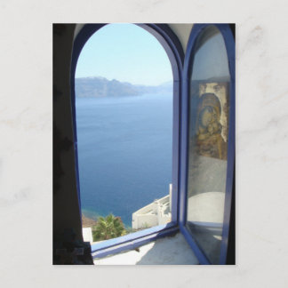 Uitkijkend in Santorini Briefkaart