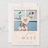Uitmuntende Nep Kant Hart Champagne 3 Multi-Foto Save The Date (Voorkant)