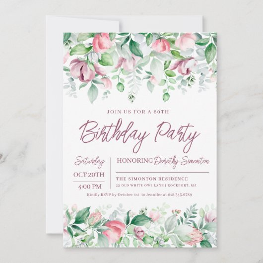 Uitmuntende Roze Mauve Bloem 60e Verjaardag Kaart (Voorkant)