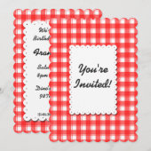 Uitnodigbare uitnodiging met retro rood-wit gingan (Voorkant / Achterkant)