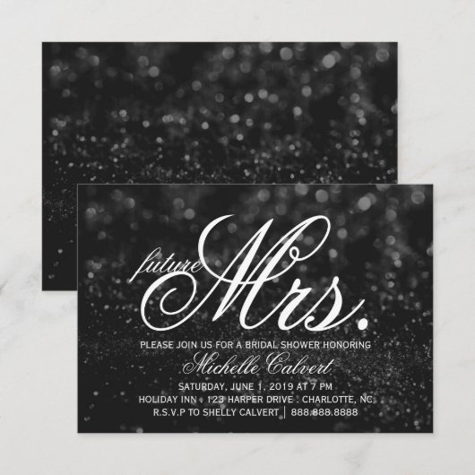 Uitnodigen - Black Glit Fab toekomstige mevrouw Vr Kaart (Voorkant / Achterkant)