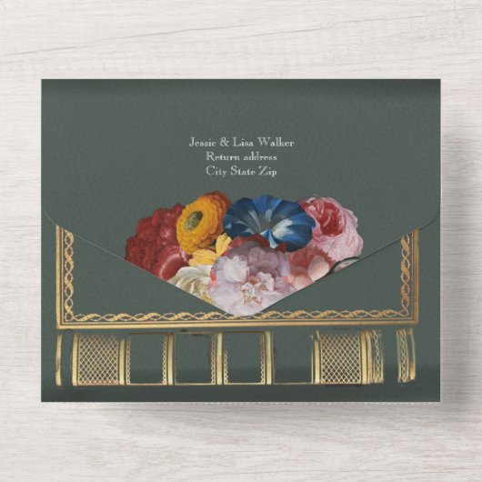 uitnodigen van een bruiloft over bibliotheekwedde all in one uitnodiging (Achterkant)