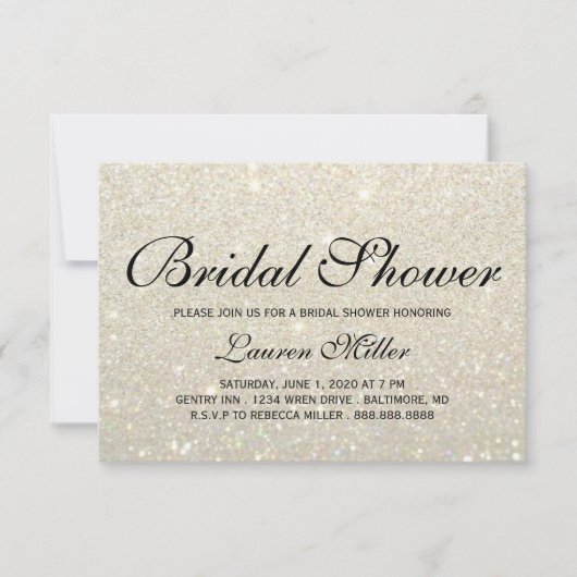 Uitnodigen - White Gold Glit Fab Shower Kaart (Voorkant)