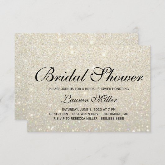 Uitnodigen - White Gold Glit Fab Shower Kaart (Voorkant / Achterkant)