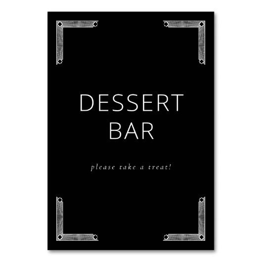 Uitnodigend zwart en wit dessertbar bord kaart (Voorkant)