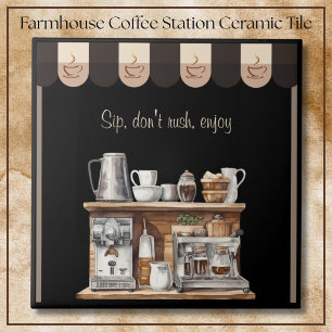 Uitnodigende Zwarte Boerderij Huis Koffie Station Tegeltje