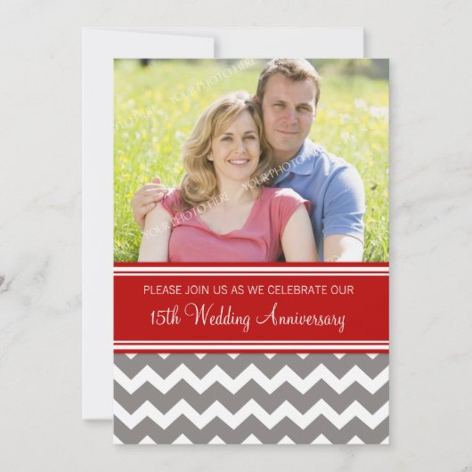 Uitnodiging 15-jarig jubileum Foto Rood Grijs (Voorkant)
