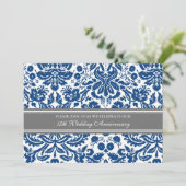 Uitnodiging 15e jubileum in blauw-grijze damast (Staand voorkant)