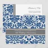 Uitnodiging 15e jubileum in blauw-grijze damast (Voorkant / Achterkant)