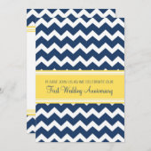 Uitnodiging 1e verjaardag Blue Yellow Chevron (Voorkant / Achterkant)