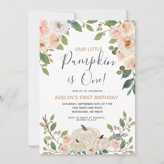 Uitnodiging 1e verjaardag met witte glinsterende p (Voorkant)