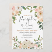 Uitnodiging 1e verjaardag met witte glinsterende p (Voorkant / Achterkant)