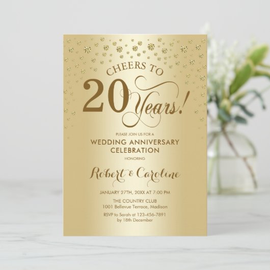 Uitnodiging 20-jarig jubileum goud (Staand voorkant)