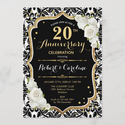Uitnodiging 20-jarig jubileum - Zwart Wit Goud (Voorkant)