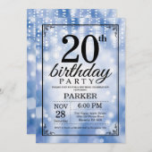 Uitnodiging 20e verjaardag Blauwe Glitters (Voorkant / Achterkant)