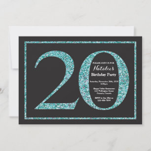 Uitnodiging 20e verjaardag Turquoise glitterschool