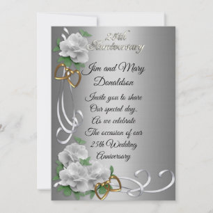 Uitnodiging 25-jarig jubileum elegante witte rozen