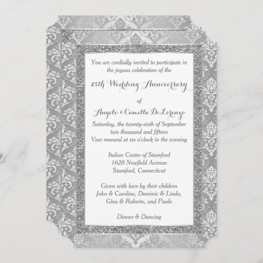 Uitnodiging 25-jarig jubileum | NEP Zilver Glitter (Voorkant / Achterkant)