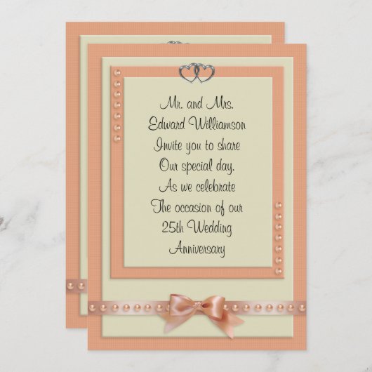 Uitnodiging 25-jarig jubileum perzik- en crèmekleu (Voorkant / Achterkant)
