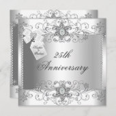 Uitnodiging 25-jarig jubileum zilveren witte diama (Voorkant / Achterkant)
