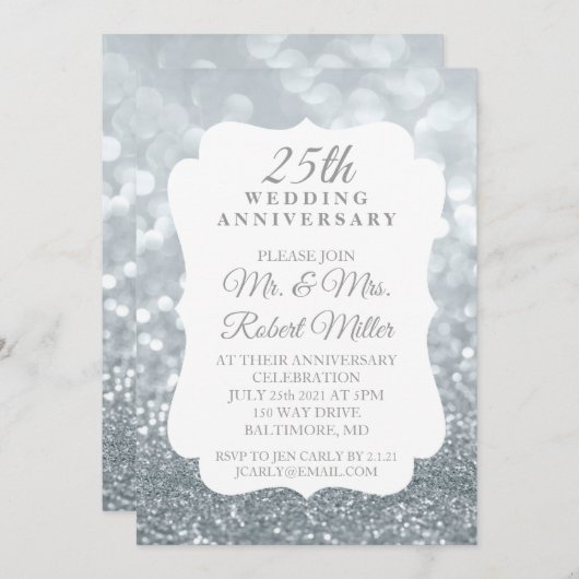Uitnodiging - 25e trouwdag Vonken Zilver (Voorkant / Achterkant)
