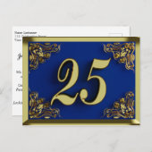 Uitnodiging 25e verjaardag Koninklijk Goud Blauw (Voorkant / Achterkant)