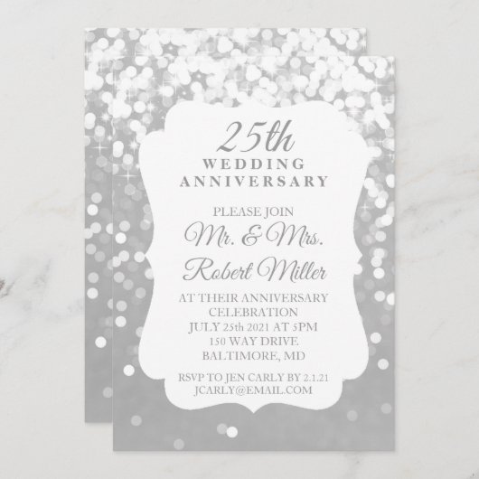 Uitnodiging - 25th Wedding Jubileum Sparking Silve (Voorkant / Achterkant)