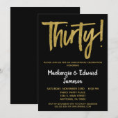 Uitnodiging 30 Jaar Black Gold Script Jubileum (Voorkant / Achterkant)
