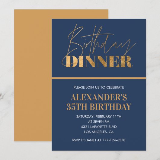Uitnodiging 35e verjaardag Verjaardagsdiner Goud N (Voorkant / Achterkant)