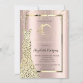 Uitnodiging 40e verjaardag met lovertjes jurk roze (Voorkant)