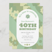 Uitnodiging - 40e verjaardag - retro sage groen (Voorkant / Achterkant)