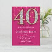 Uitnodiging 40e verjaardag Roze Goud Diamanten Vol (Staand voorkant)