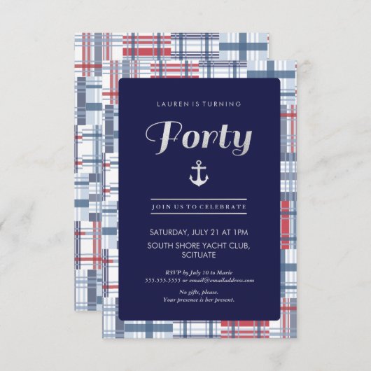 Uitnodiging 40e verjaardag - Veertig, Nautical Sum (Voorkant / Achterkant)