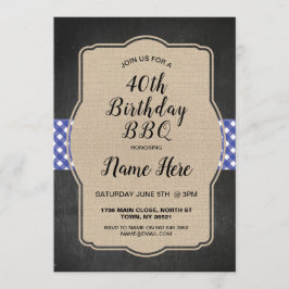 Uitnodiging 40e verjaardagsfeestje blauw geruit ju