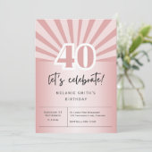 Uitnodiging 40e verjaardagsfeestje, retro roos gou (Staand voorkant)
