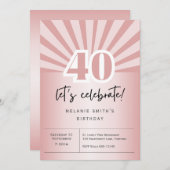 Uitnodiging 40e verjaardagsfeestje, retro roos gou (Voorkant / Achterkant)