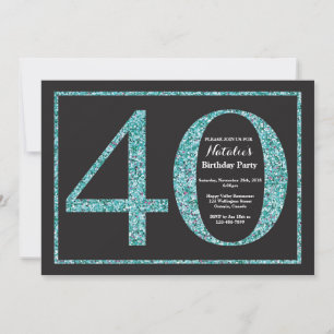 Uitnodiging 40ste verjaardag Teal Glitter Krijtbor