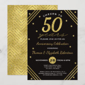 Uitnodiging 50-jarig jubileumfeest, namaakgoud (Voorkant / Achterkant)