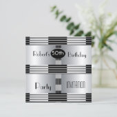 Uitnodiging 50e verjaardag Art Deco Black Chrome (Staand voorkant)