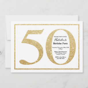 Uitnodiging 50e verjaardag gouden glitter