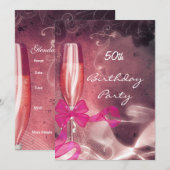 Uitnodiging 50e verjaardag Partij Roze (Voorkant / Achterkant)