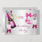 Uitnodiging 50e verjaardag Partij Roze (Voorkant / Achterkant)