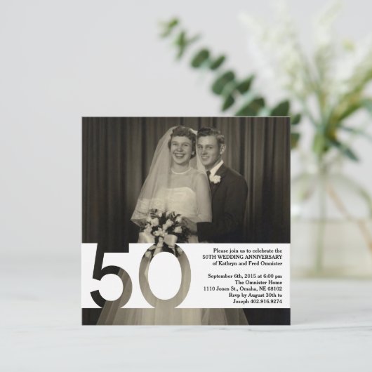 Uitnodiging 50ste huwelijksverjaardag 5.25 x 5.25 (Staand voorkant)
