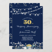 Uitnodiging 50ste huwelijksverjaardag Navy & Goud (Voorkant / Achterkant)