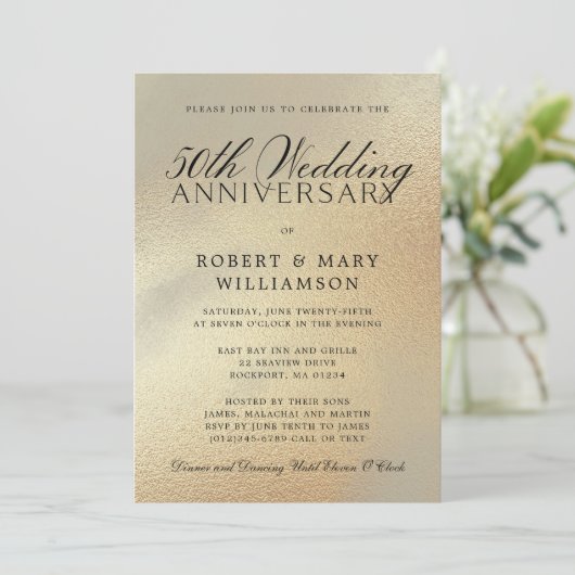 Uitnodiging 50ste trouwdag jubileum Goud Glitters (Staand voorkant)